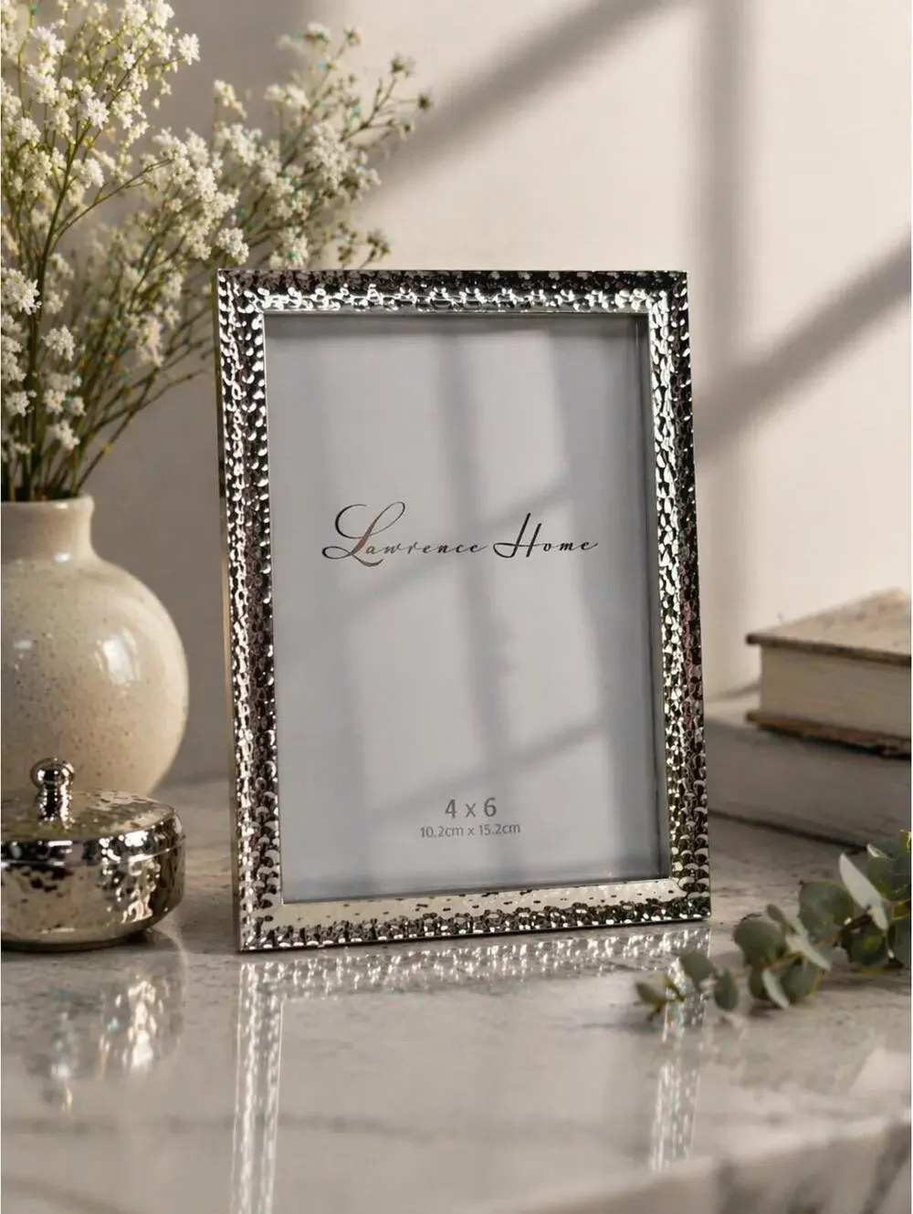 Lawrence Home 4x6 Silver Hammered Metal Picture Frame Modern Decor